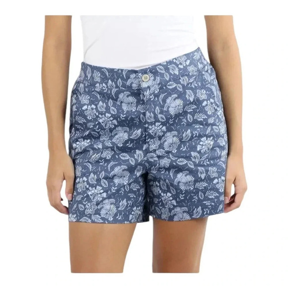 Jachs Girlfriend Women's Stretch Satin Chino Shorts Blue Floral Print Size XL - Picture 2 of 7